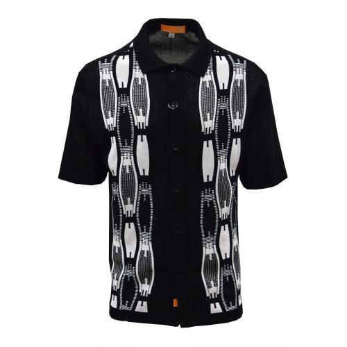 Silversilk Black / White Button Up Knitted Short Sleeve Shirt 6320